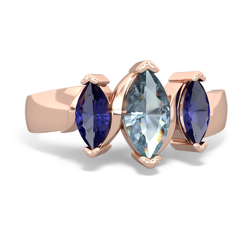 Aquamarine Three Peeks 14K Rose Gold ring R2433