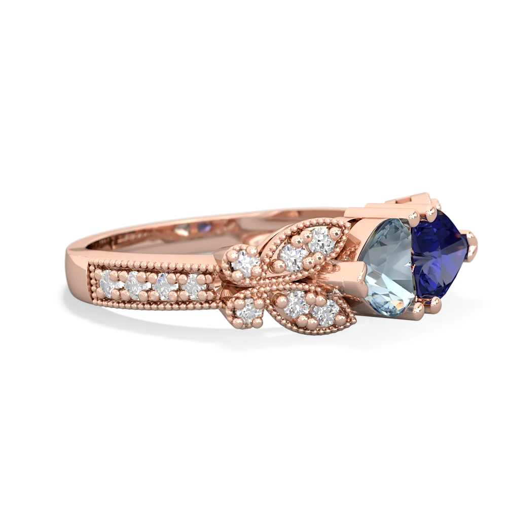 Aquamarine Diamond Butterflies 14K Rose Gold ring R5601