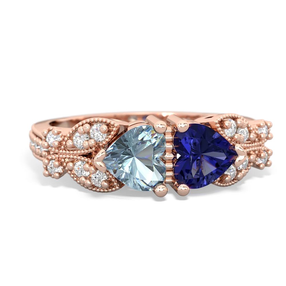 Aquamarine Diamond Butterflies 14K Rose Gold ring R5601