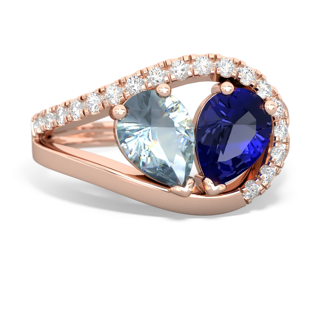 Aquamarine Nestled Heart Keepsake 14K Rose Gold ring R5650