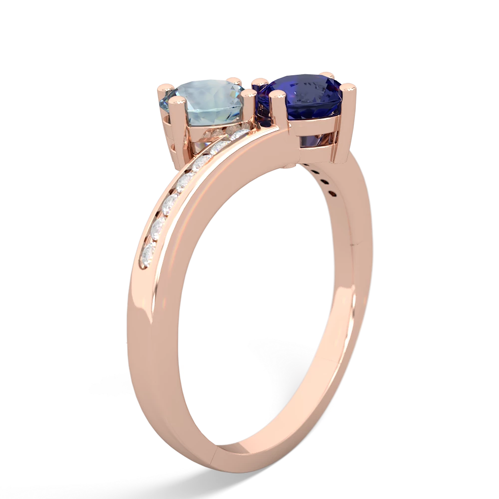 Aquamarine Channel Set Two Stone 14K Rose Gold ring R5303