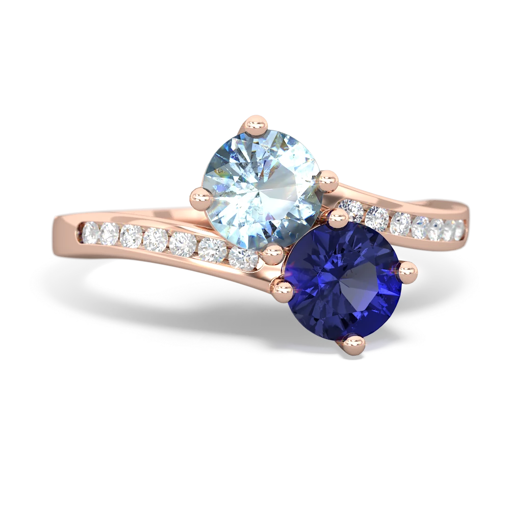 Aquamarine Channel Set Two Stone 14K Rose Gold ring R5303