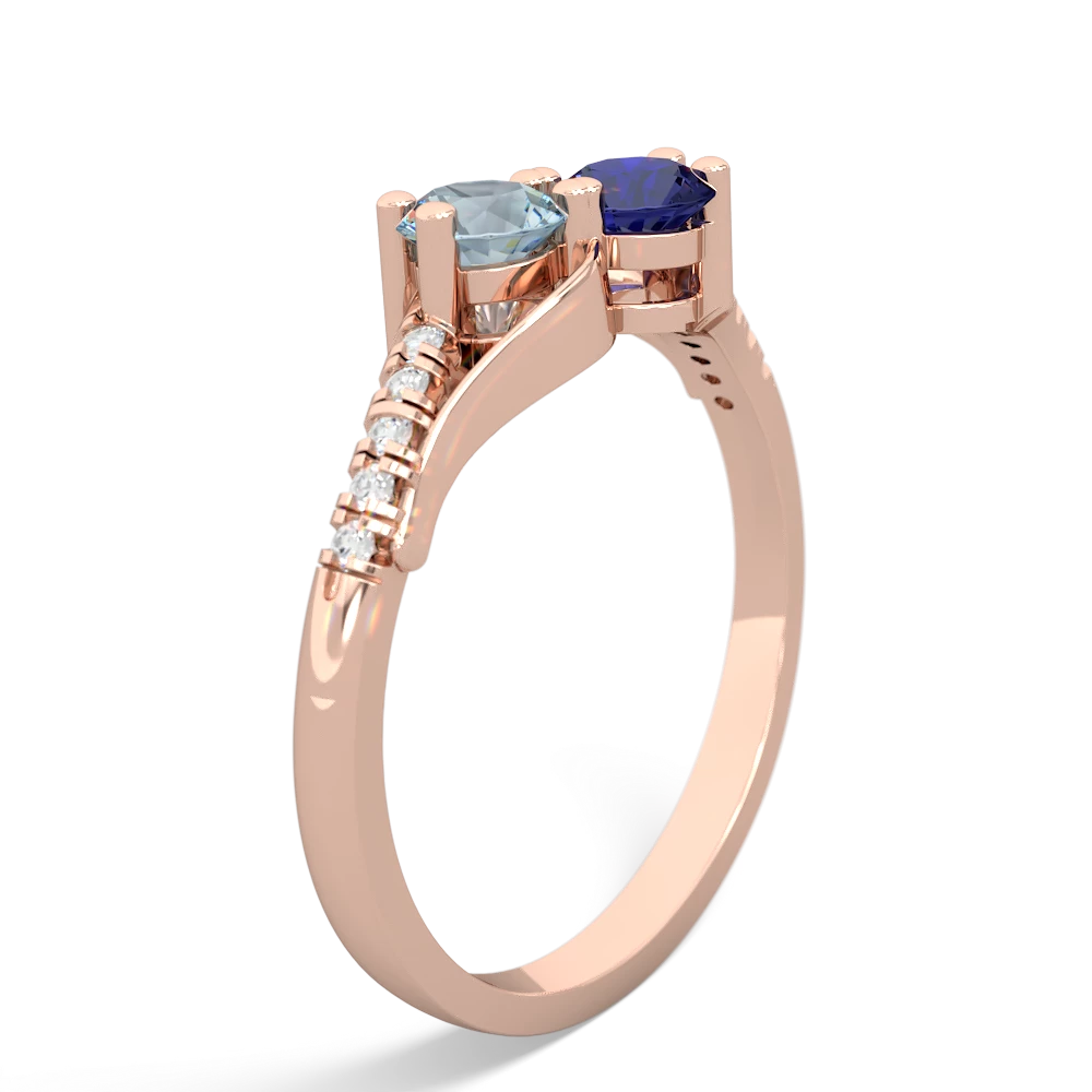 Aquamarine Infinity Pave Two Stone 14K Rose Gold ring R5285