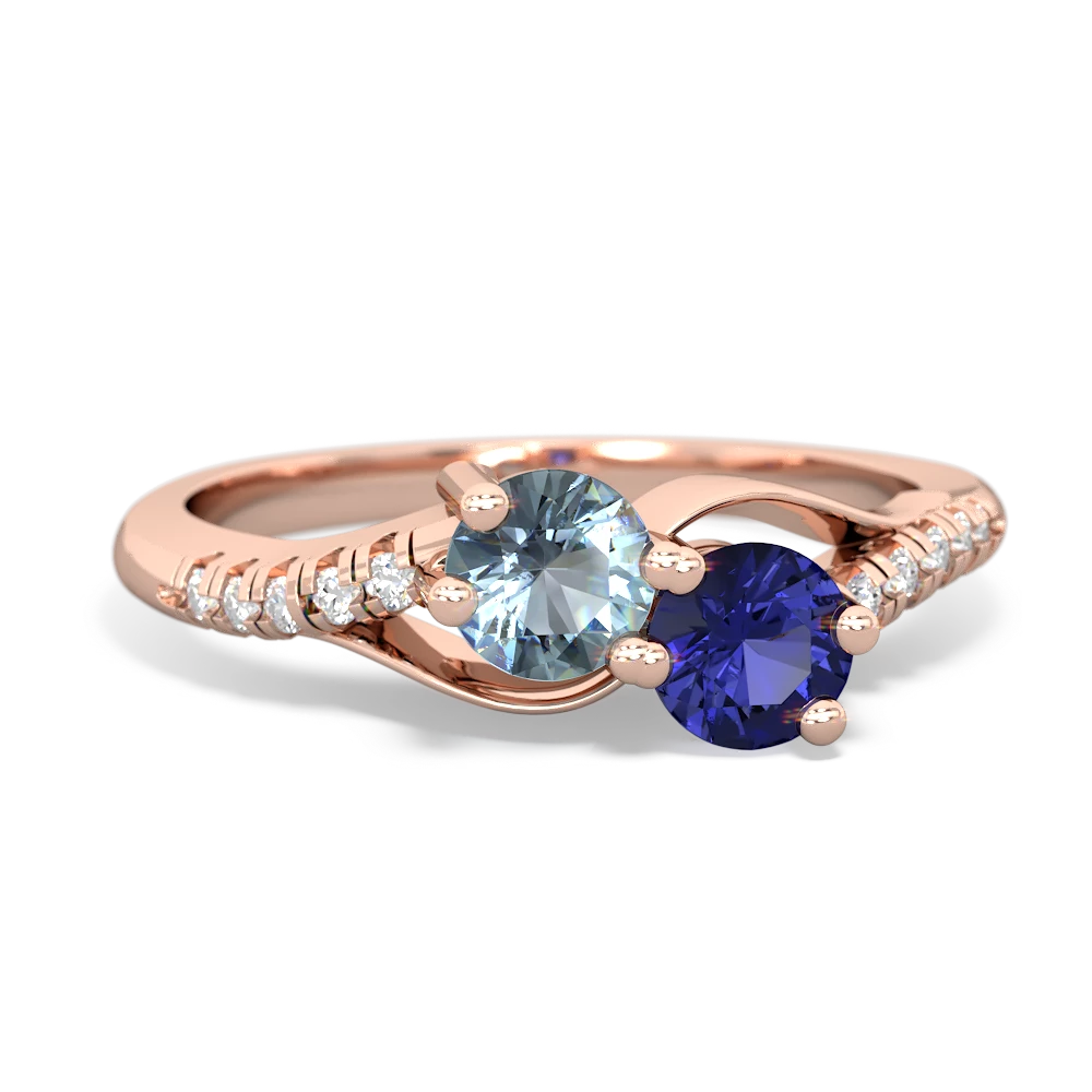 Aquamarine Infinity Pave Two Stone 14K Rose Gold ring R5285