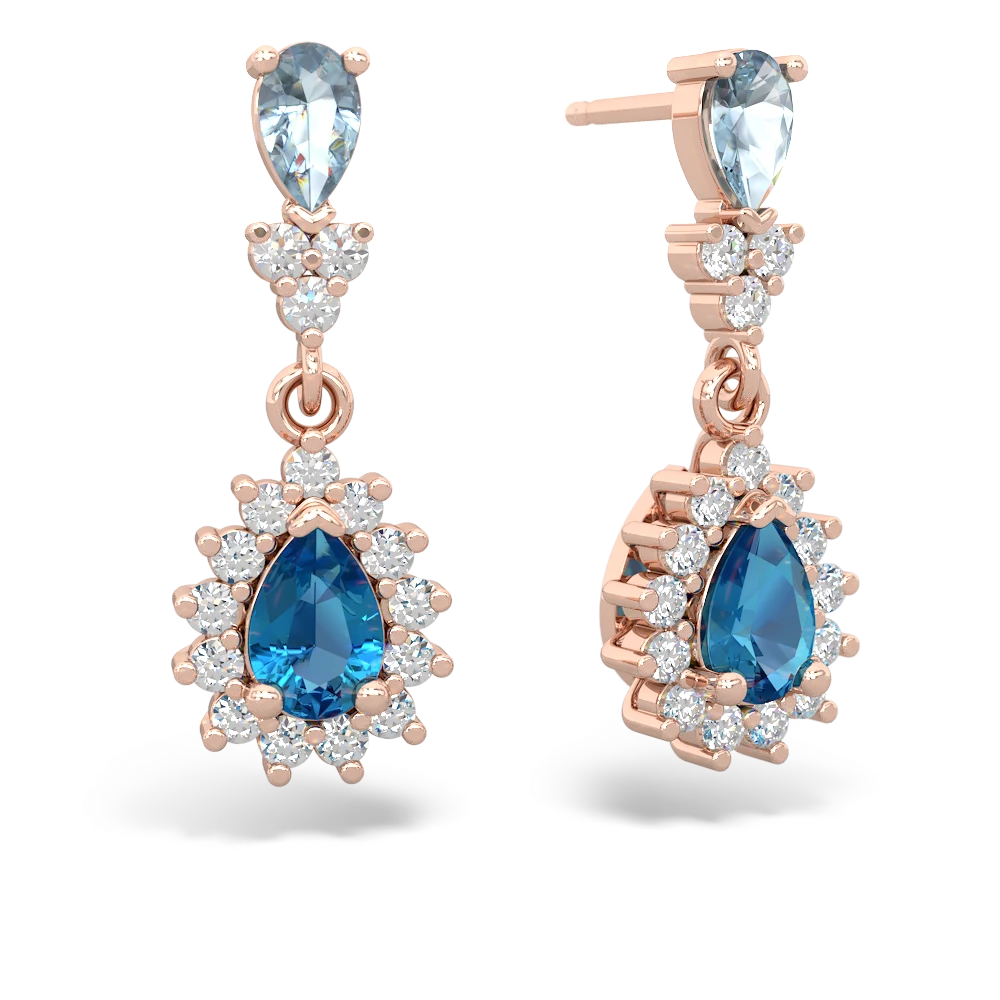 Aquamarine Halo Pear Dangle 14K Rose Gold earrings E1882