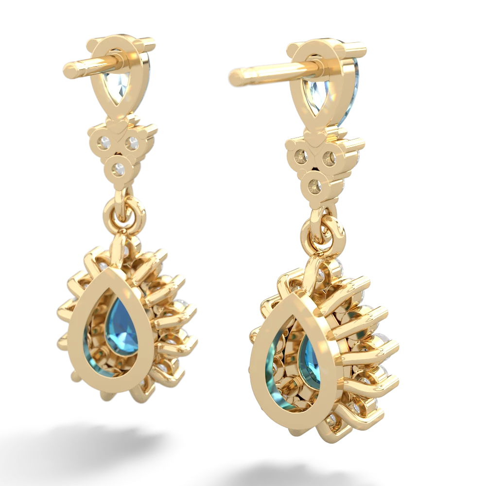 Aquamarine Halo Pear Dangle 14K Yellow Gold earrings E1882