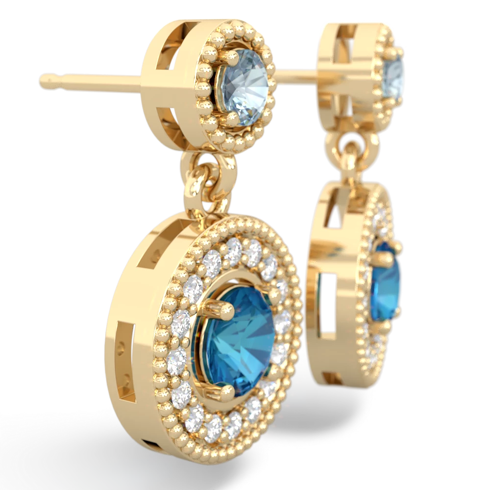 Aquamarine Halo Dangle 14K Yellow Gold earrings E5319