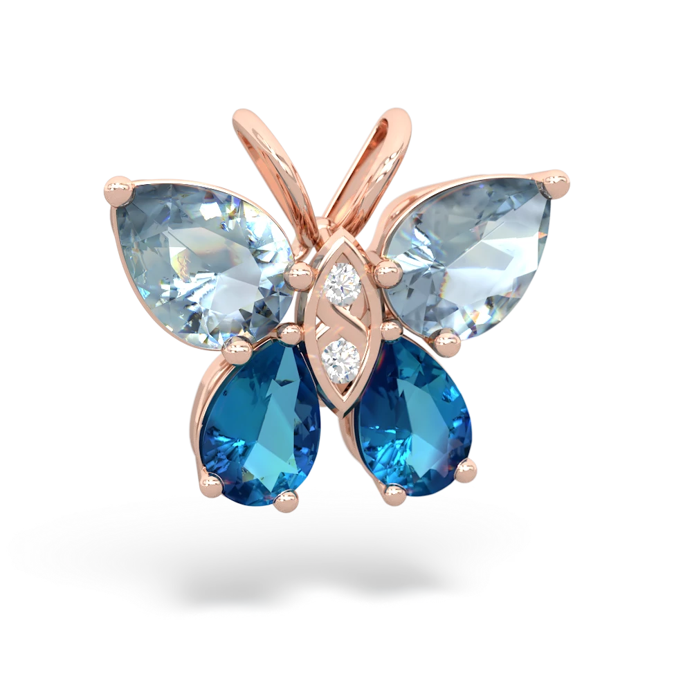 Aquamarine Butterfly 14K Rose Gold pendant P2215