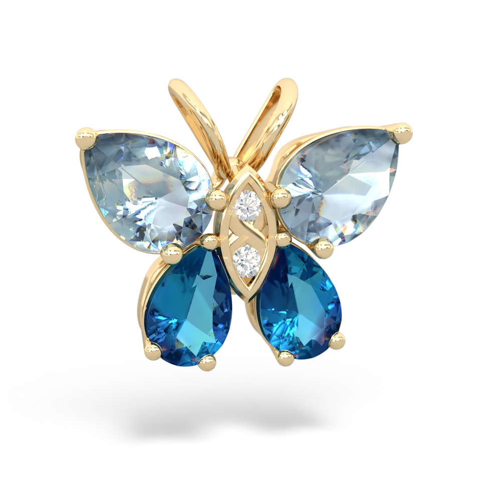 Aquamarine Butterfly 14K Yellow Gold pendant P2215