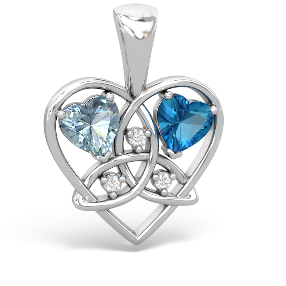 Aquamarine Celtic Trinity Heart 14K White Gold pendant P5331