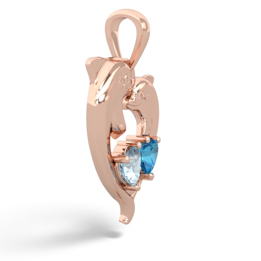 Aquamarine Dolphin Heart 14K Rose Gold pendant P5820