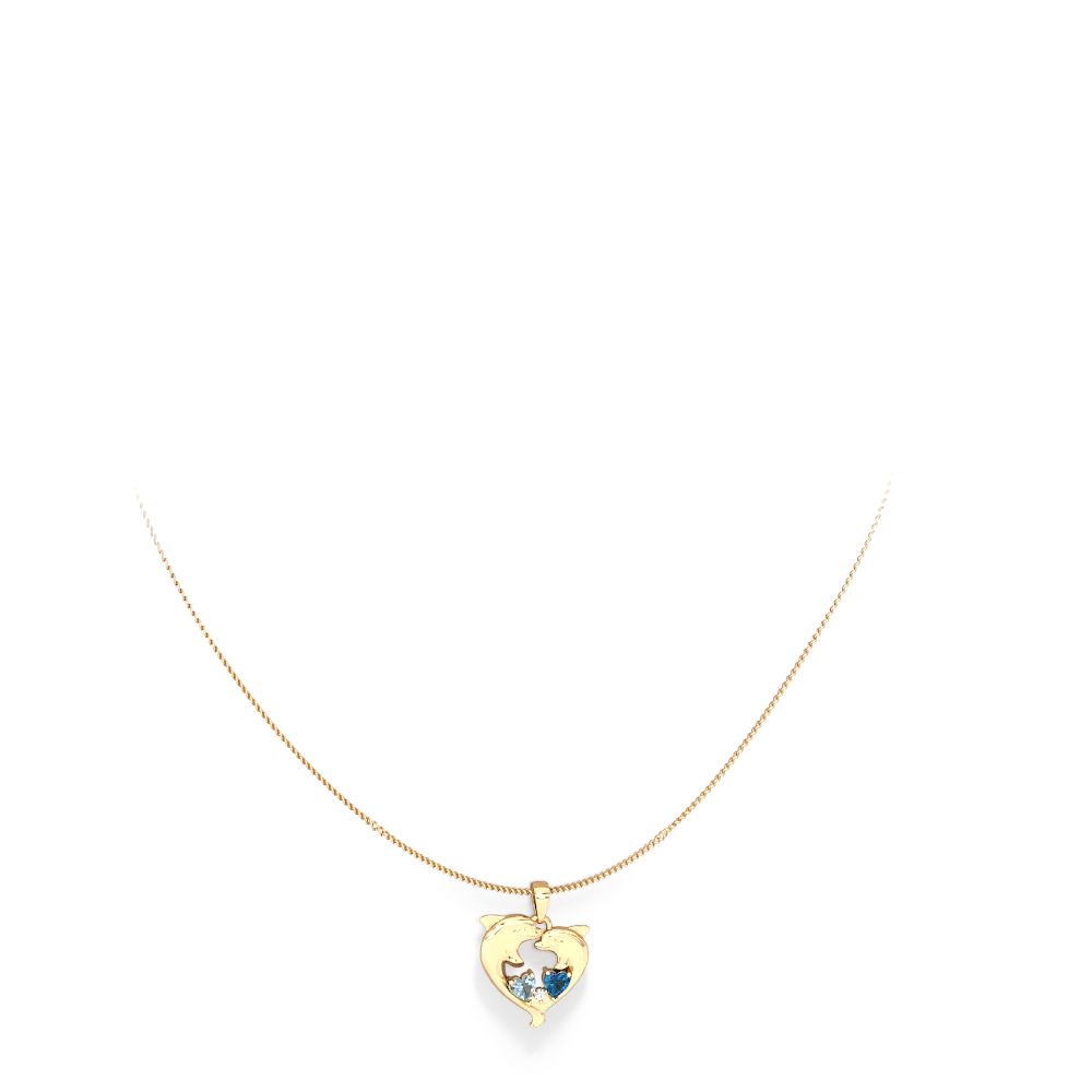 Aquamarine Dolphin Heart 14K Yellow Gold pendant P5820