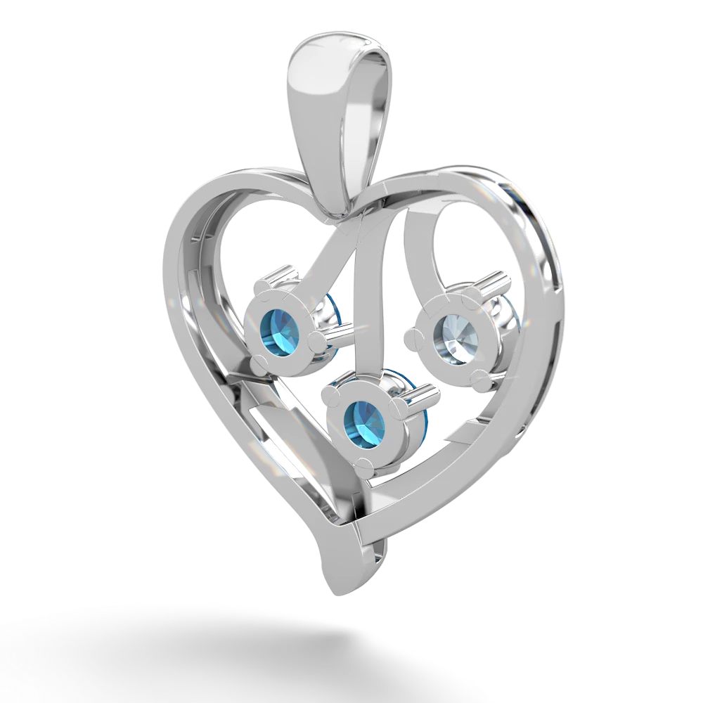 Aquamarine Glowing Heart 14K White Gold pendant P2233