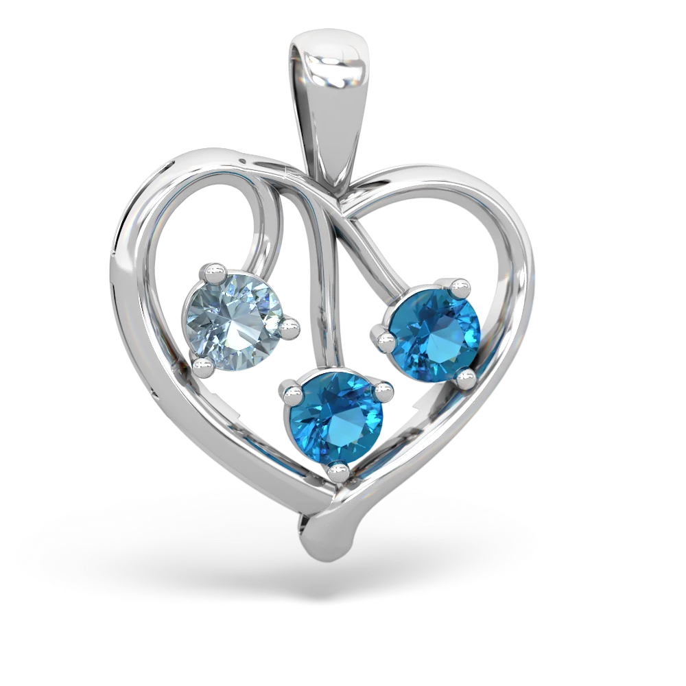 Aquamarine Glowing Heart 14K White Gold pendant P2233