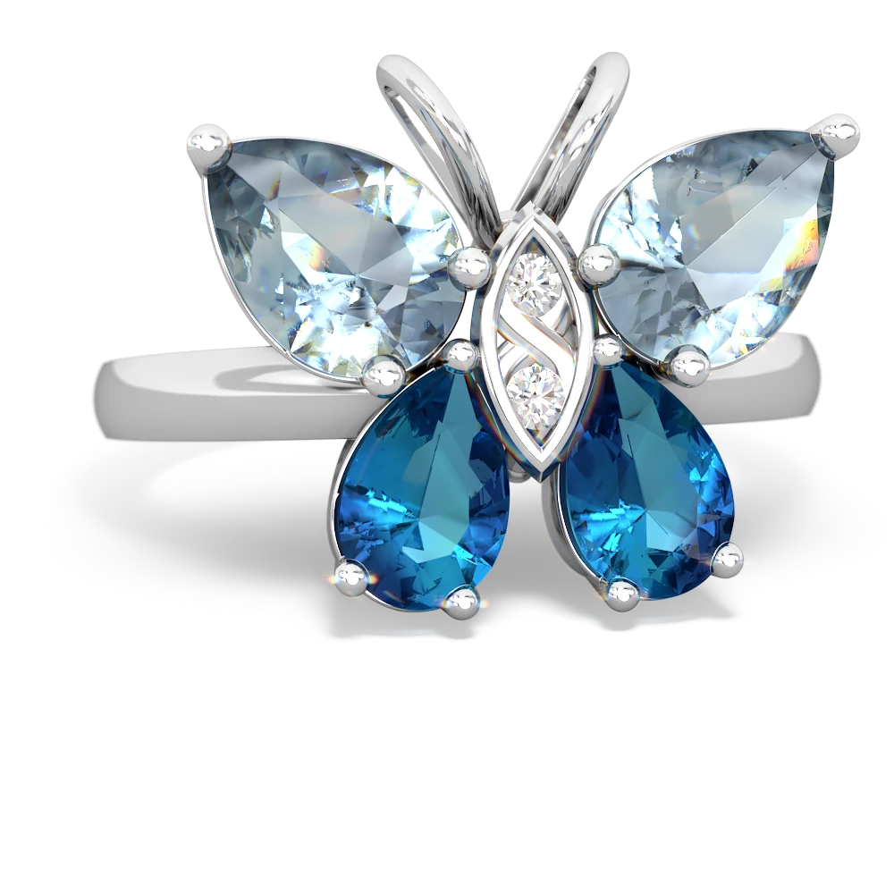 Aquamarine Butterfly 14K White Gold ring R2215