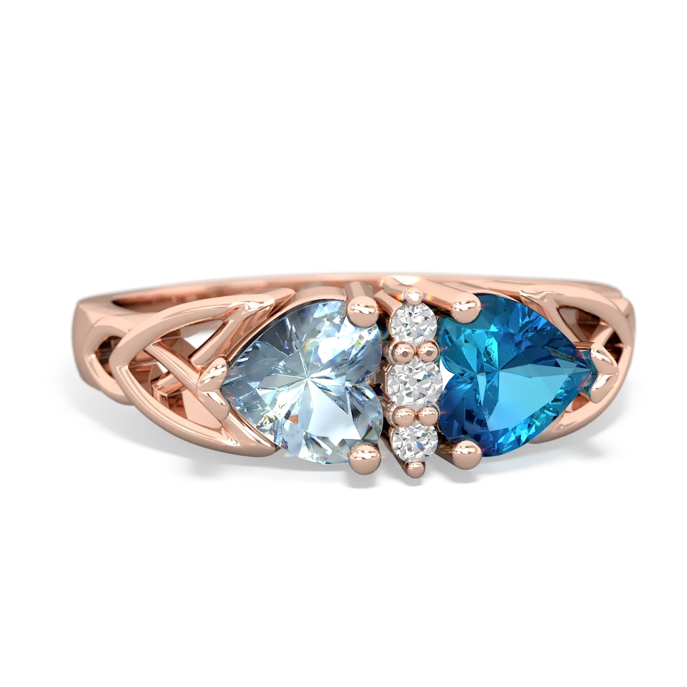 Aquamarine Celtic Knot Double Heart 14K Rose Gold ring R5040