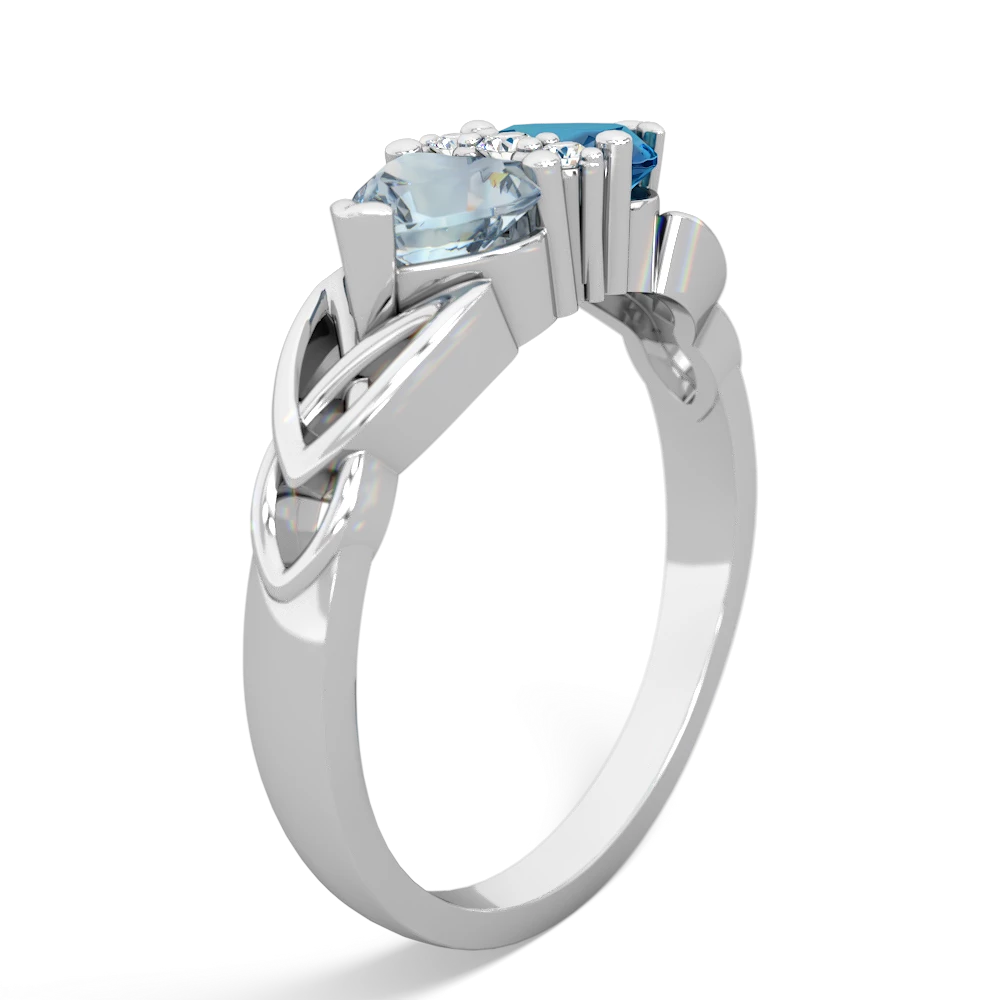 Aquamarine Celtic Knot Double Heart 14K White Gold ring R5040