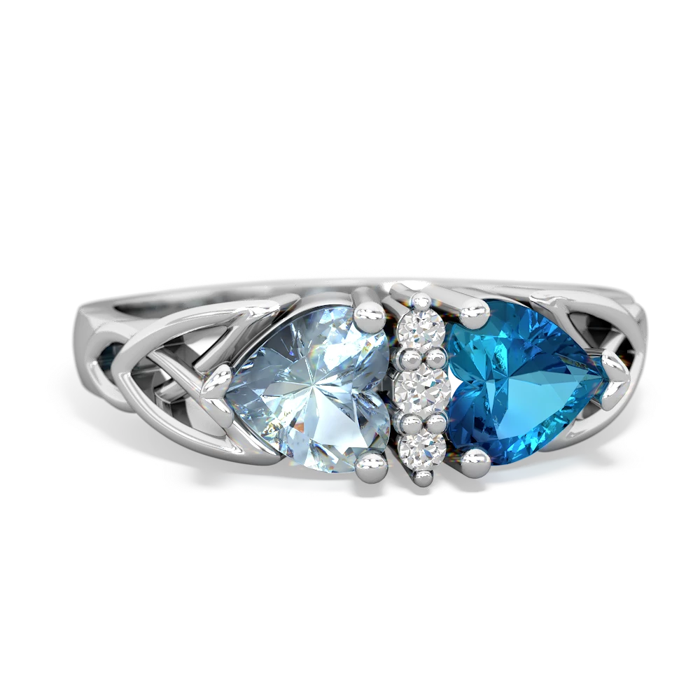 Aquamarine Celtic Knot Double Heart 14K White Gold ring R5040