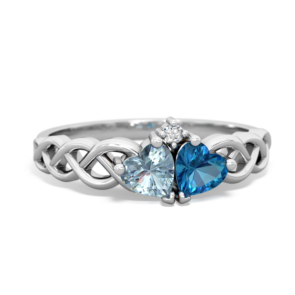 Aquamarine Heart To Heart Braid 14K White Gold ring R5870