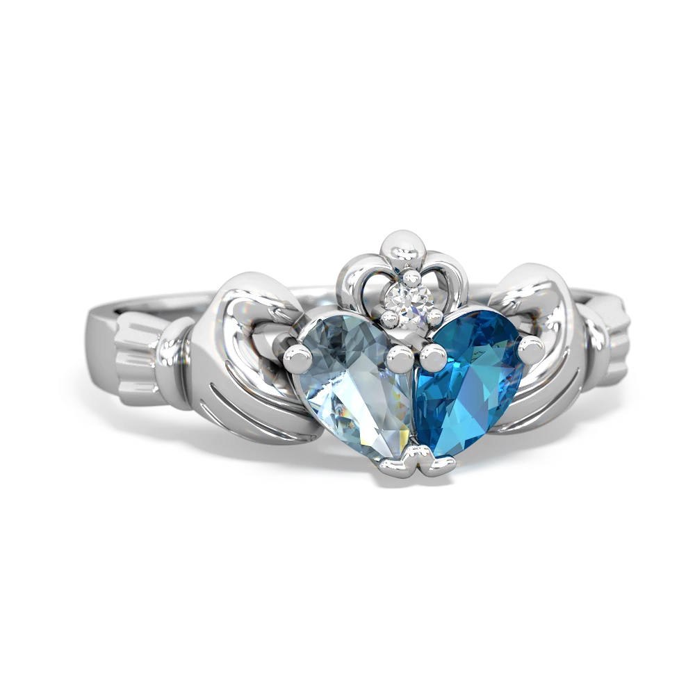 Aquamarine 'Our Heart' Claddagh 14K White Gold ring R2388