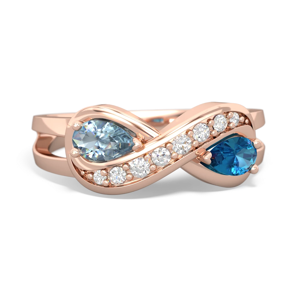 Aquamarine Diamond Infinity 14K Rose Gold ring R5390