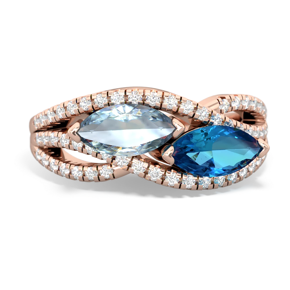 Aquamarine Diamond Rivers 14K Rose Gold ring R3070