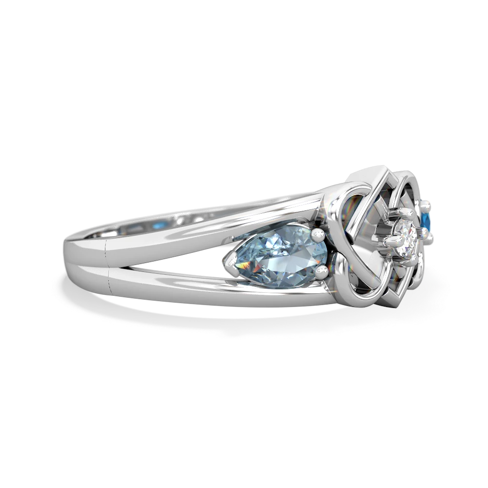 Aquamarine Hearts Intertwined 14K White Gold ring R5880