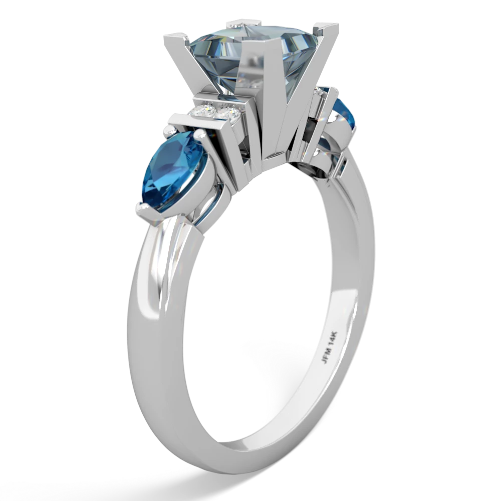 Aquamarine 6Mm Princess Eternal Embrace Engagement 14K White Gold ring C2002