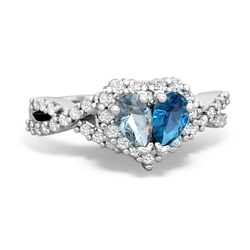 Aquamarine Diamond Twist 'One Heart' 14K White Gold ring R2640HRT