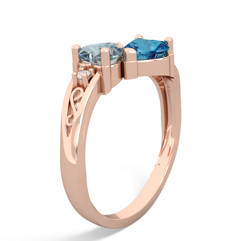 Aquamarine Snuggling Hearts 14K Rose Gold ring R2178