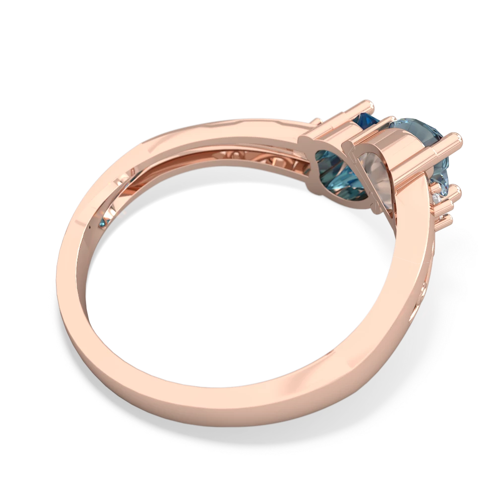 Aquamarine Snuggling Hearts 14K Rose Gold ring R2178