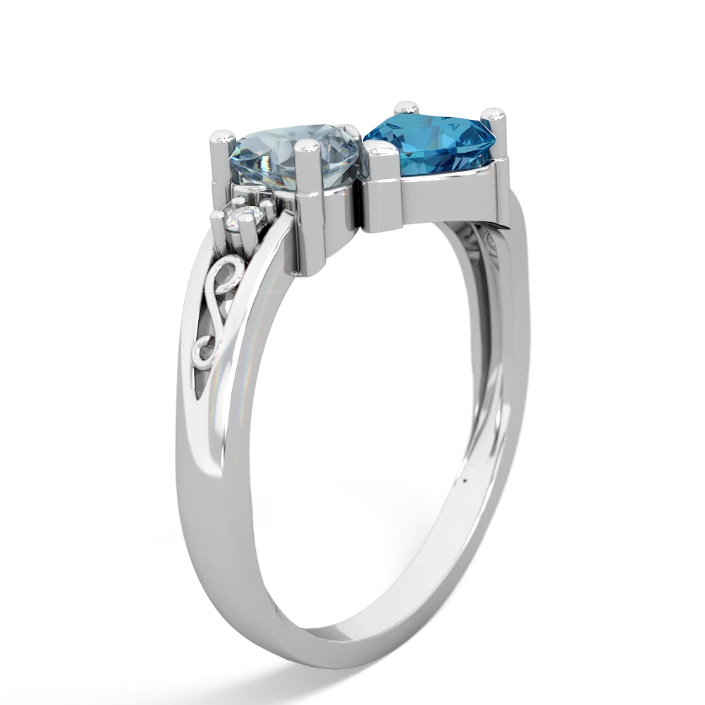 Aquamarine Snuggling Hearts 14K White Gold ring R2178