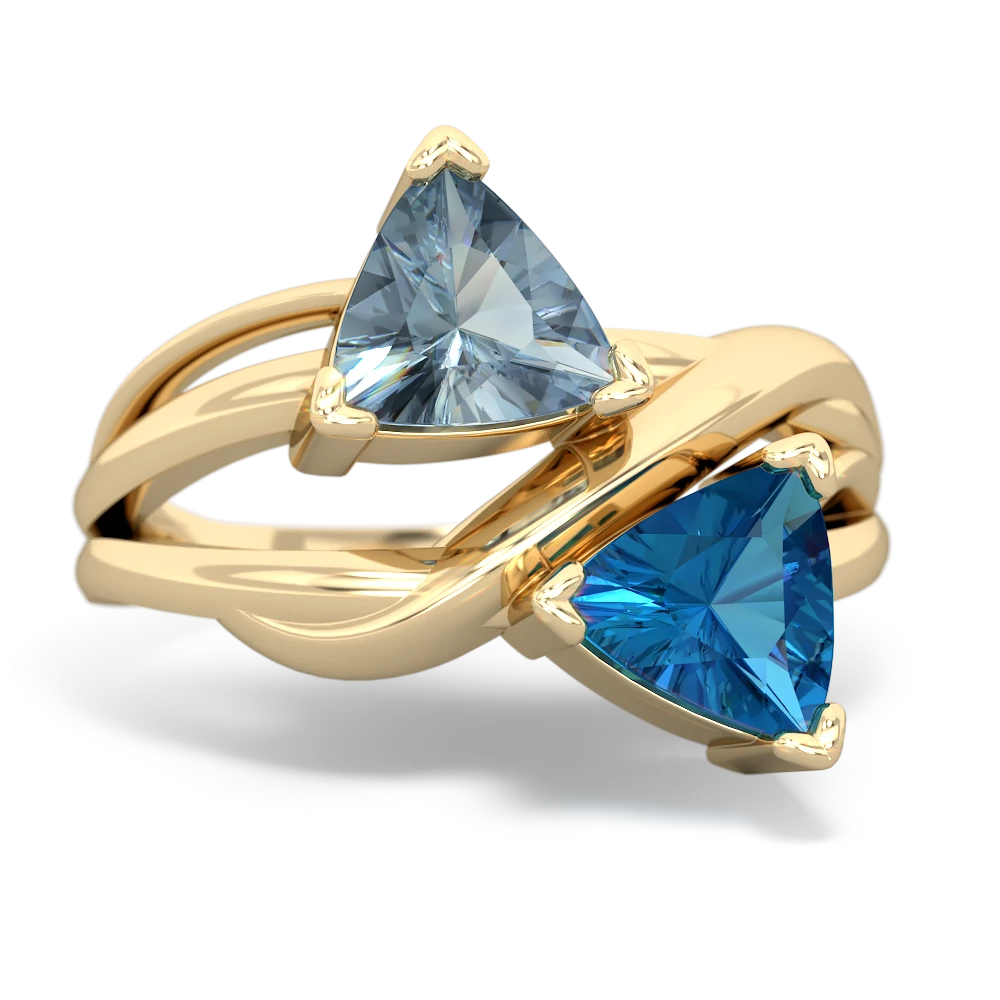 Aquamarine Split Band Swirl 14K Yellow Gold ring R2341