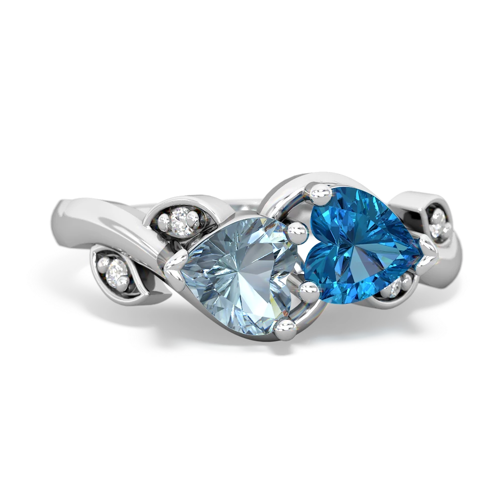 Aquamarine Floral Elegance 14K White Gold ring R5790