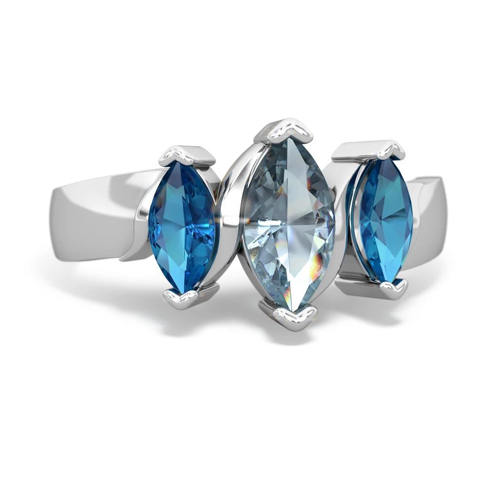 Aquamarine Three Peeks 14K White Gold ring R2433