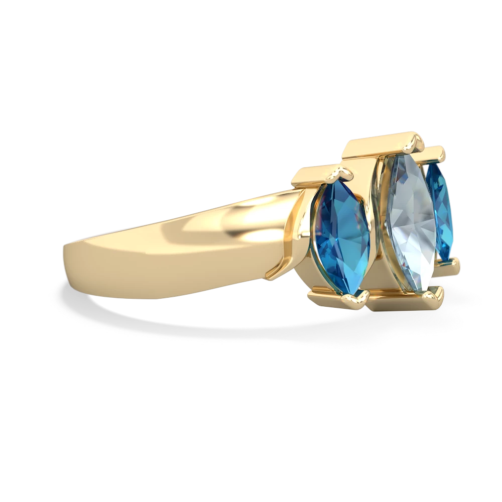 Aquamarine Three Peeks 14K Yellow Gold ring R2433