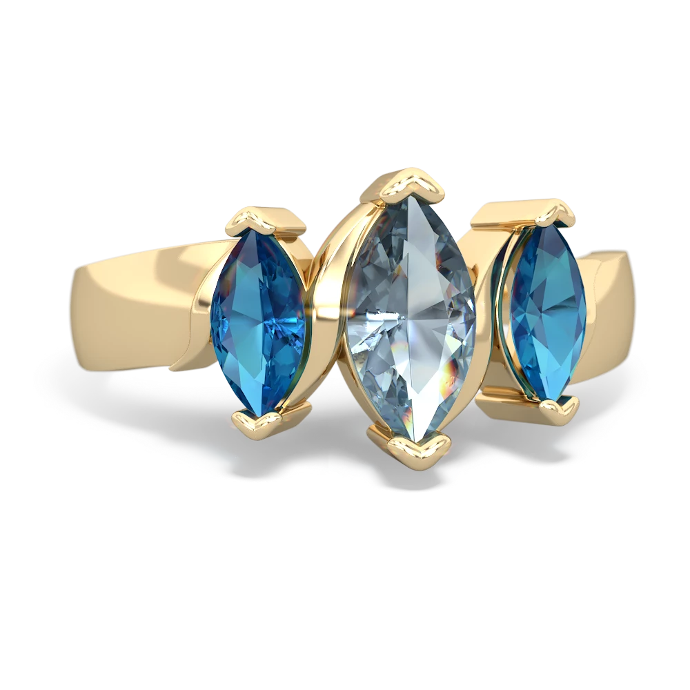 Aquamarine Three Peeks 14K Yellow Gold ring R2433