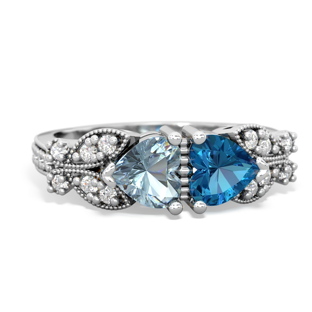 Aquamarine Diamond Butterflies 14K White Gold ring R5601