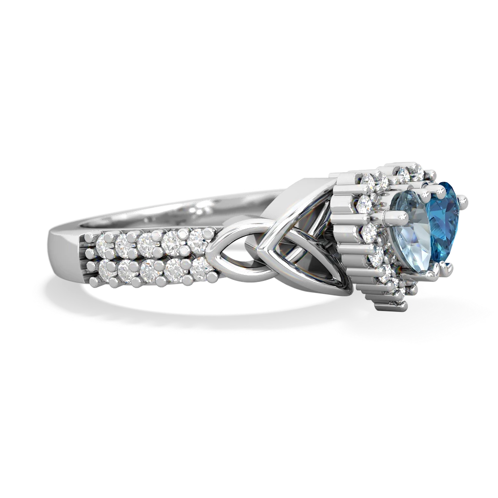 Aquamarine Celtic Knot Two Hearts As One 14K White Gold ring R2644HRT