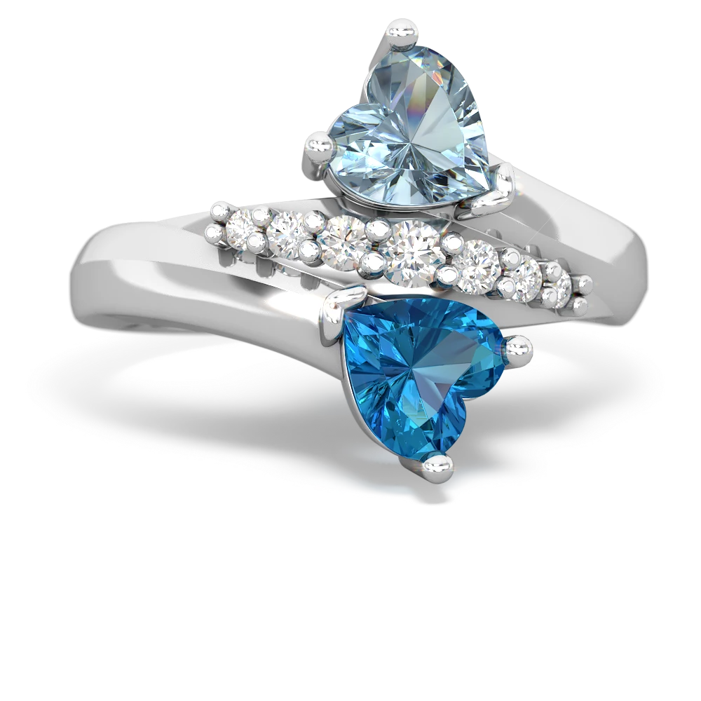 Aquamarine Heart To Heart 14K White Gold ring R2064