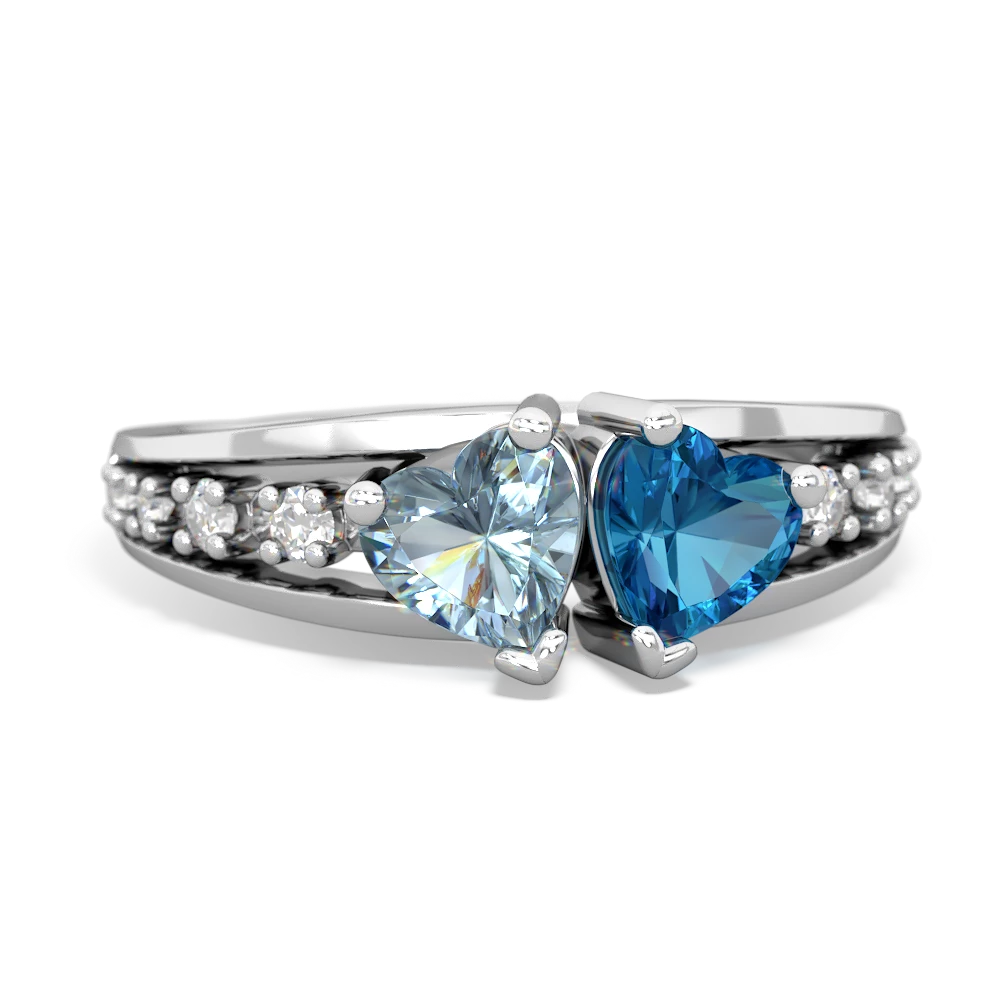 Aquamarine Heart To Heart 14K White Gold ring R3342