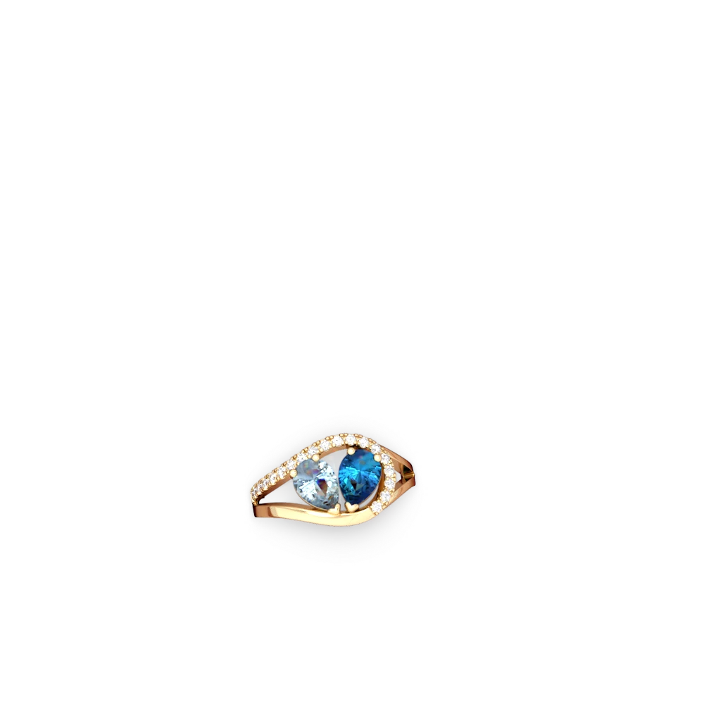 Aquamarine Nestled Heart Keepsake 14K Yellow Gold ring R5650