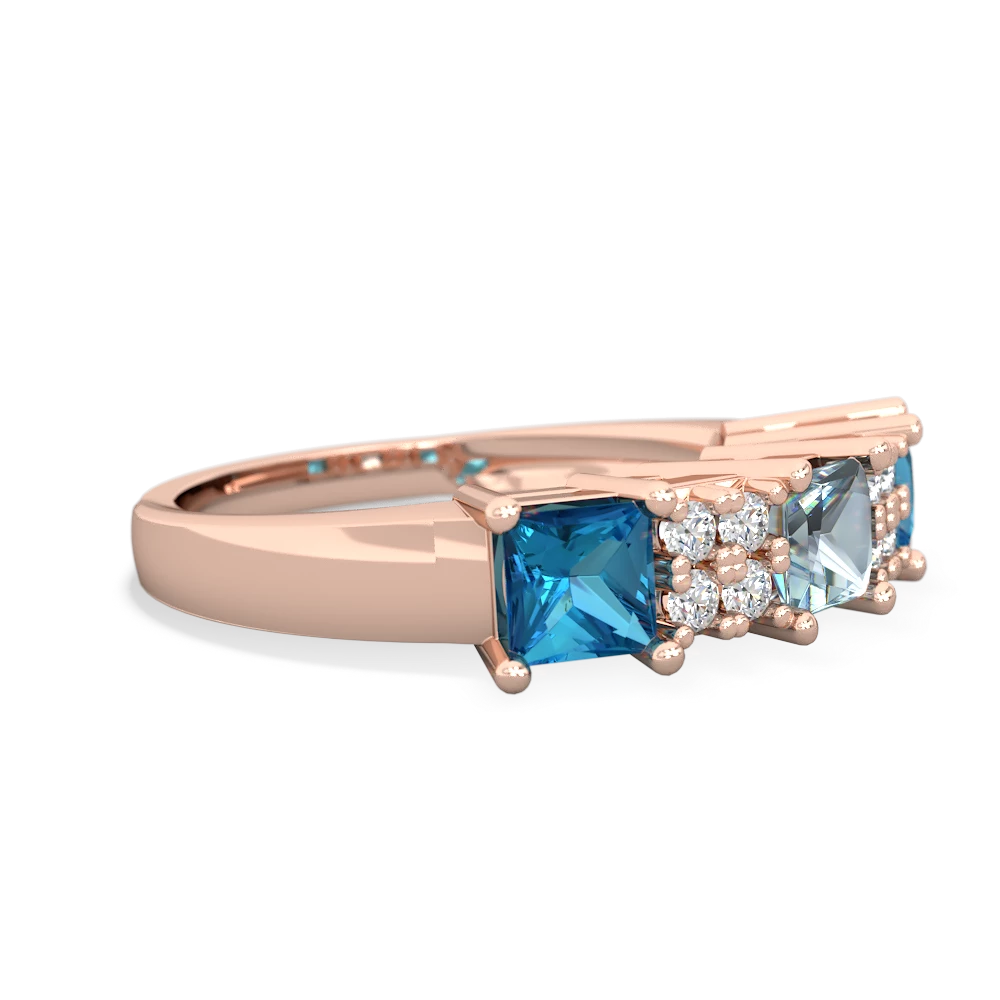 Aquamarine Three Stone Diamond Cluster 14K Rose Gold ring R2592