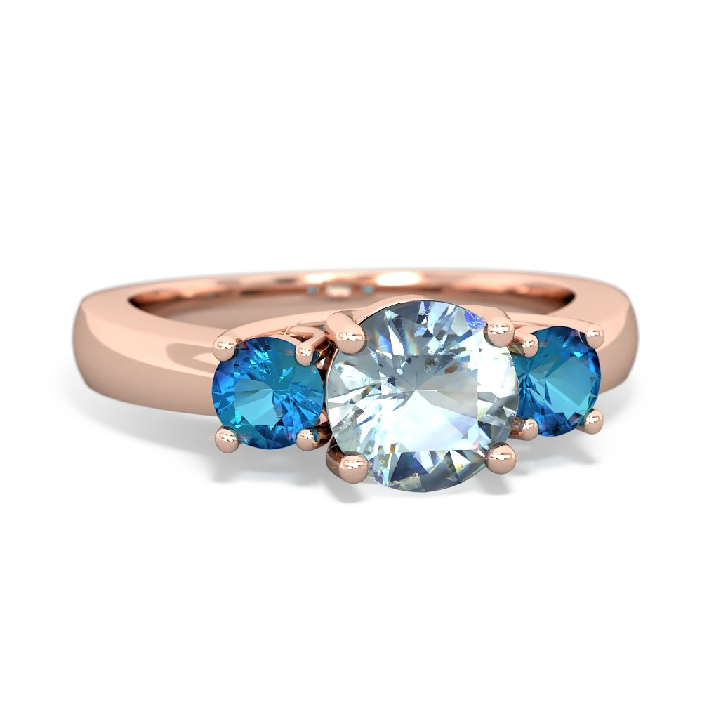 Aquamarine Three Stone Round Trellis 14K Rose Gold ring R4018