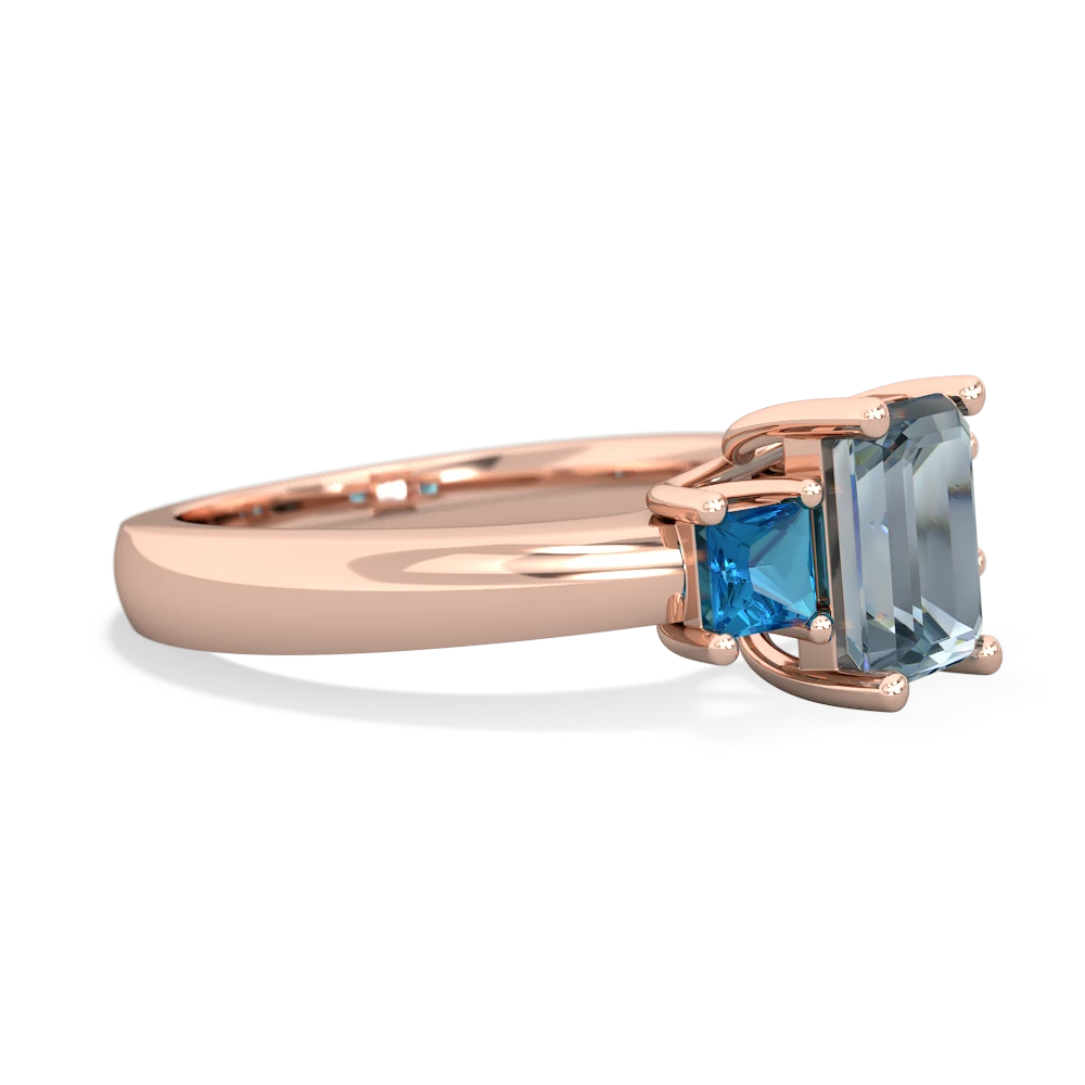 Aquamarine Three Stone Emerald-Cut Trellis 14K Rose Gold ring R4021