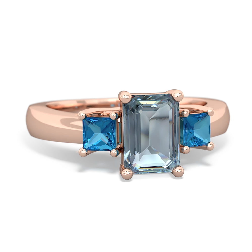 Aquamarine Three Stone Emerald-Cut Trellis 14K Rose Gold ring R4021