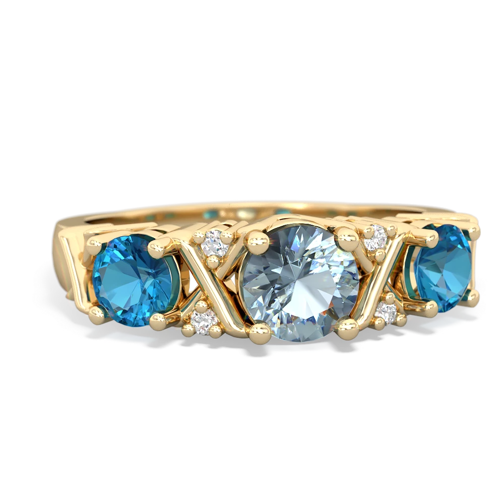 Aquamarine Hugs And Kisses 14K Yellow Gold ring R5016