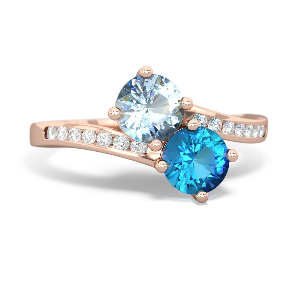 Aquamarine Channel Set Two Stone 14K Rose Gold ring R5303