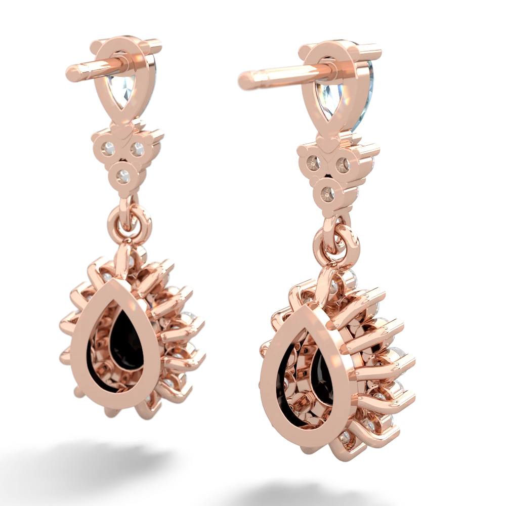 Aquamarine Halo Pear Dangle 14K Rose Gold earrings E1882