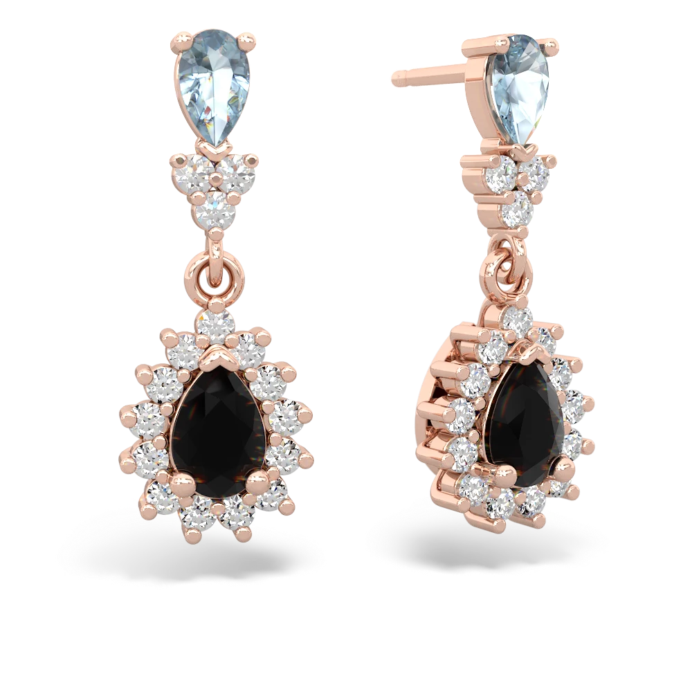 Aquamarine Halo Pear Dangle 14K Rose Gold earrings E1882